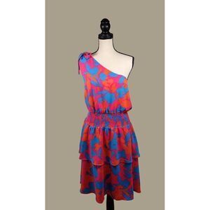 Gilli Pink, Orange and Blue Floral One Shoulder Smocked Tiered Dress Size 3X NWT